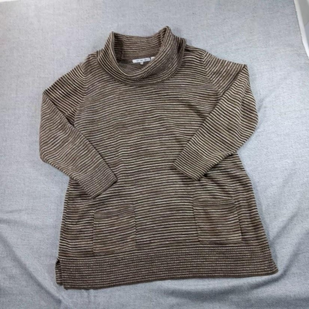 Eight Eight‎ Eight Sweater Womens XL Brown Striped Cowl Neck Tunic Knit Pockets